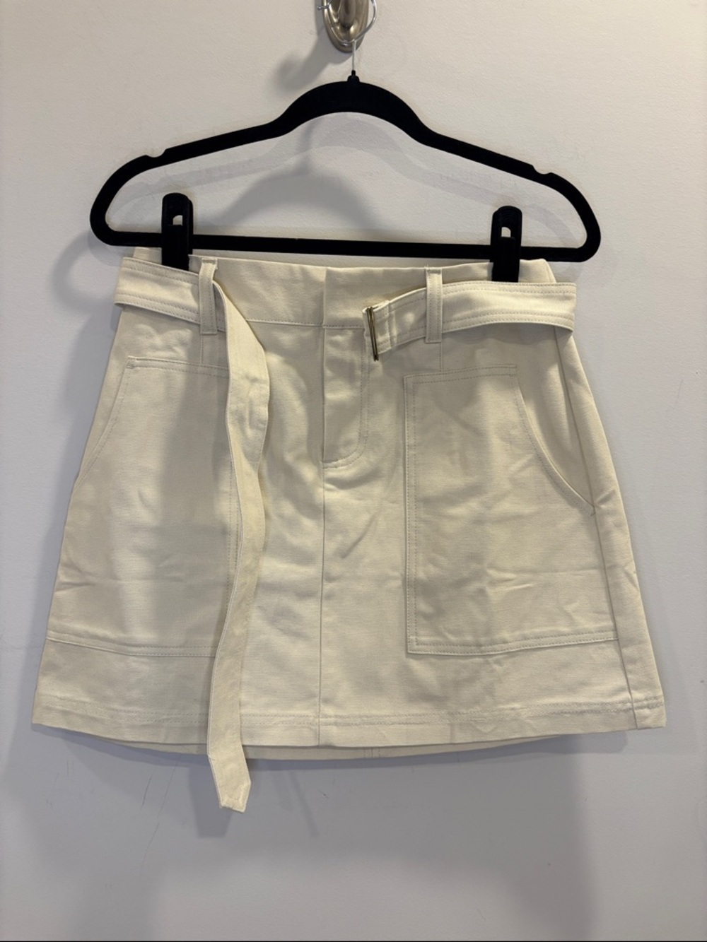 Woolrich Cream Belted Mini A-Line Cotton Skirt Size Small - Picture 6 of 10
